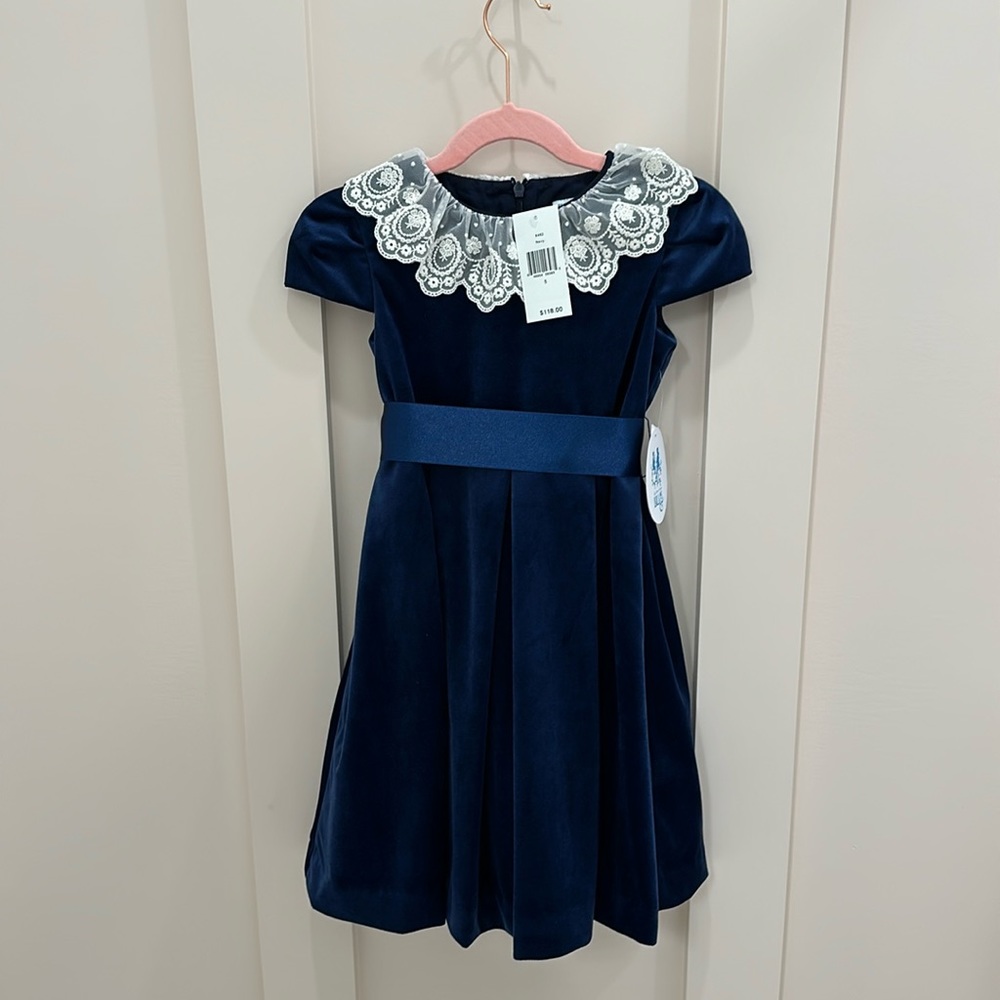 Luli & Me blue velvet lace collar dress